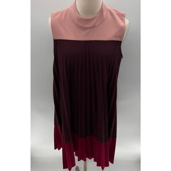 Alfani Color Blocked Blush/Purple/Pink Mock Neck Pleated Sleeveless Dress- 8 - Picture 2 of 13